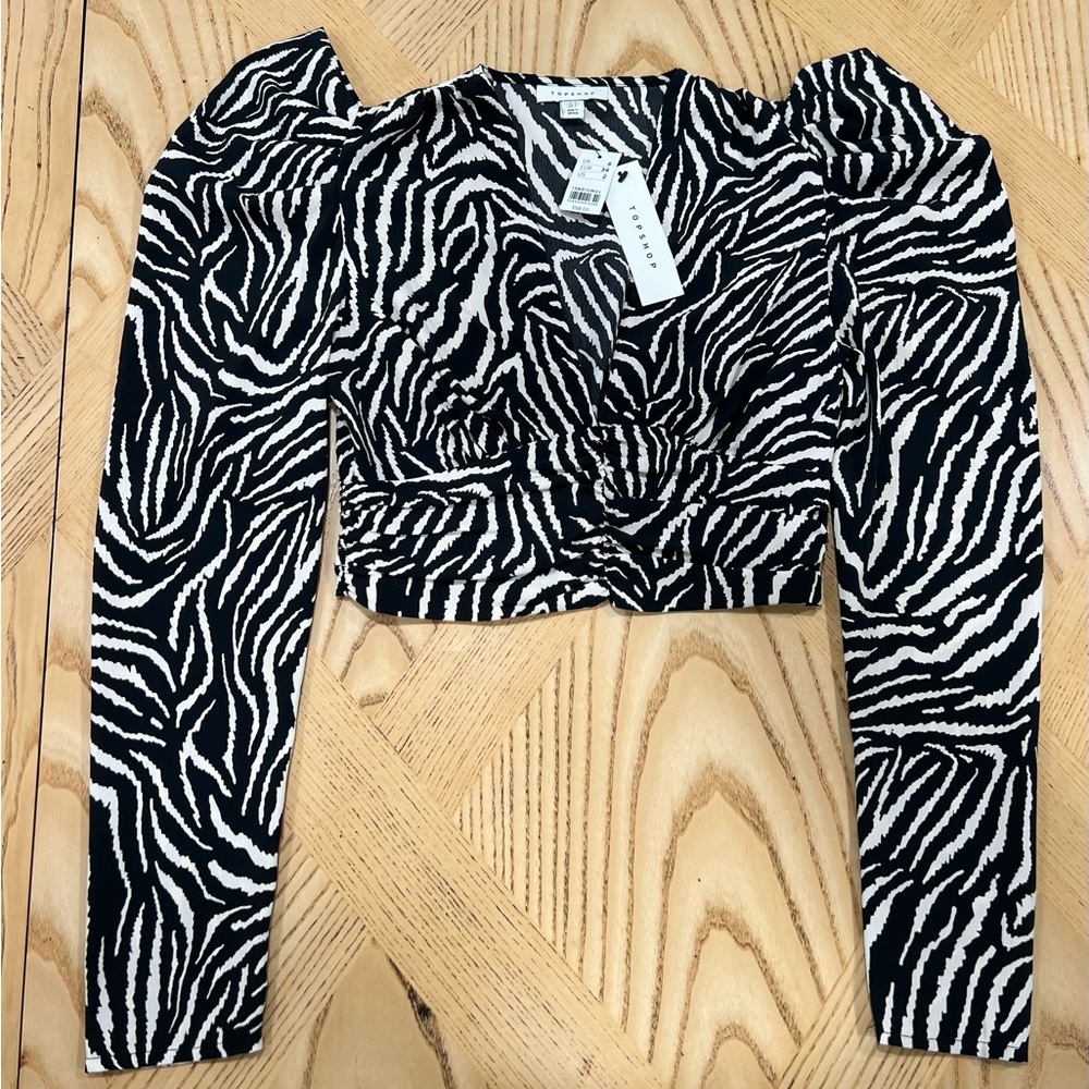 NWT Topshop Zebra Print Long Sleeve Top Sz 2